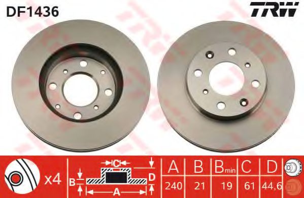 DF1436 LUCAS TRW/ZF RUSSIA    HONDA Civic 95-01 Vent D240mm TRW DF1436