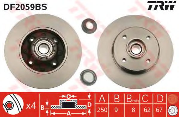 DF2059BS LUCAS TRW/ZF RUSSIA Диск тормозной CITROEN С3C4PEUGEOT 207307 задний с подш.
