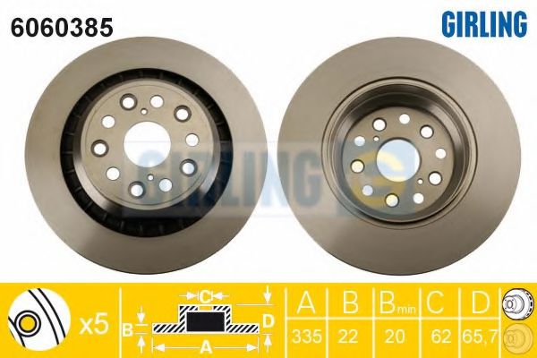 6060385 GIRLING диск тормозной lexus ls460-600 задний левый вент.d335мм.