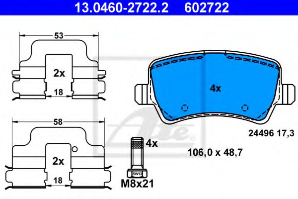 13046027222 ATE Колодки тормозные FORD/LR/VOLVO GALAXY/MONDEO 4/S-MAX/FREELANDER/RANGE ROVER EVOQUE/S80/V70/XC60/XC7