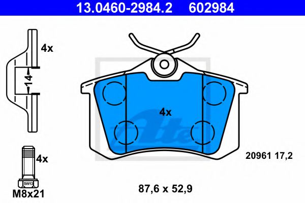 13046029842 ATE Колодки тормозные VAG GOLF/PASSAT/POLO -99 задн.