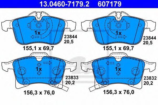 13046071792 ATE Колодки тормозные OPEL ASTRA G/ASTRA H/CORSA C/MERIVA/ZAFIRA B 98- перед.