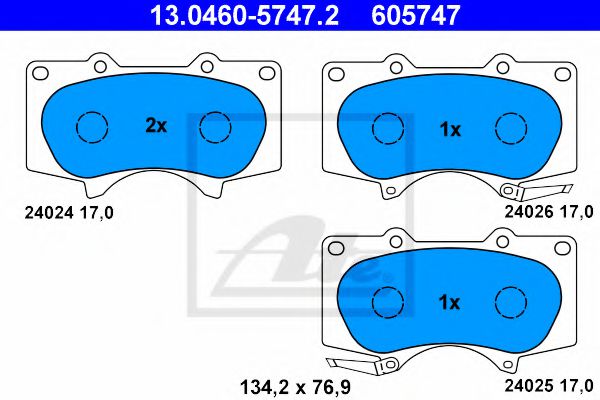 13046057472 ATE Колодки тормозные MITSUBISHI/TOYOTA PAJERO 4/LAND CRUISER 02- перед.