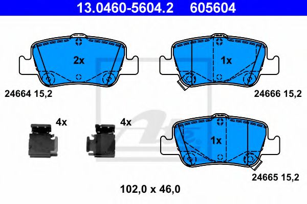 13046056042 ATE Колодки тормозные TOYOTA AURIS/COROLLA 07- задн.