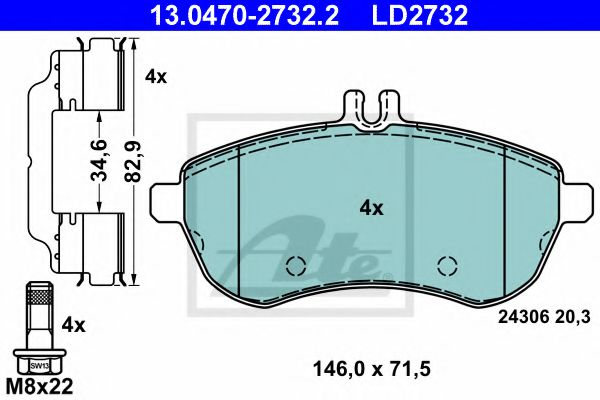 13047027322 ATE Колодки пер ceramic mb w204 06- gt,