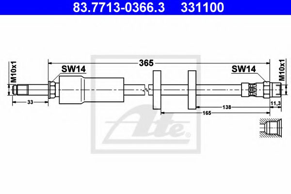 83771303663 ATE Шланг тормозной VOLVO XC90 02- передн.