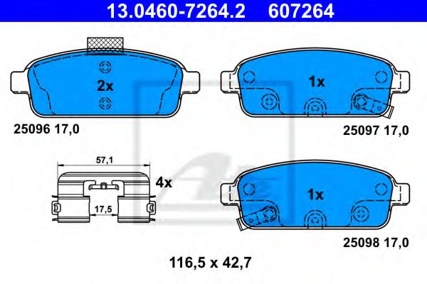 13046072642 ATE Колодки тормозные GM ASTRAJ/MOKKA/CRUZE/AVEO T300 09- задн.