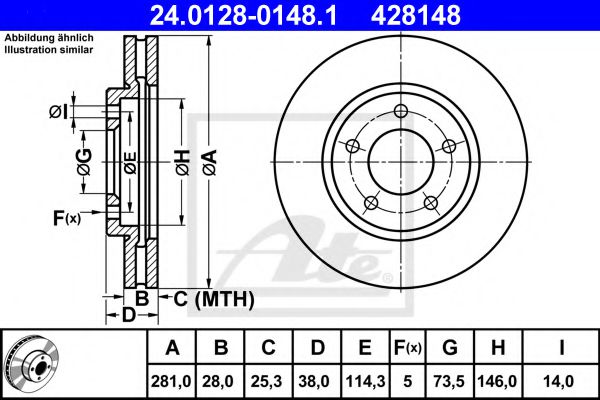 24012801481 ATE диск тормозной передн, chrysler: voyager iv 2.42.