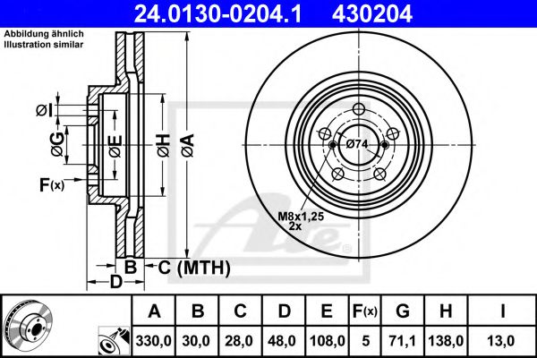 24013002041 ATE ДИСК ТОРМОЗНОЙ ПЕРЕДН SUBARU: LEGACY IV 03-, LEGACY IV УНИВЕРСАЛ 03-, LEGACY V 09-, LEGACY V УНИВЕРС