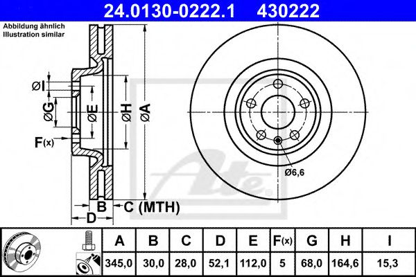 24013002221 ATE Диск тормозной AUDI A4/A5/Q5/A7 07- передн.