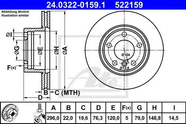 24032201591 ATE Диск тормозной BMW 5(E39) передн. 296x22 POWER DISC