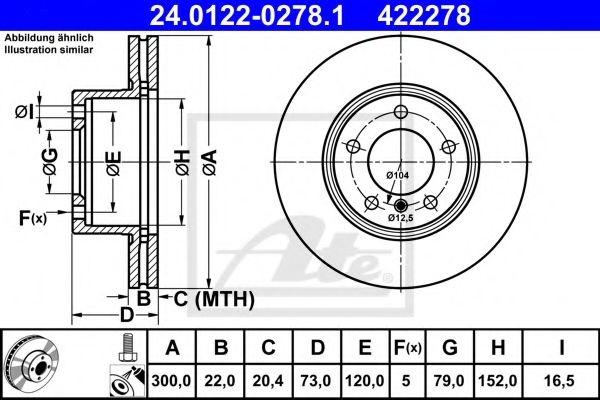 24012202781 ATE Диск тормозной BMW 1(F20)/3(F30)/4(F32) 11- передн.
