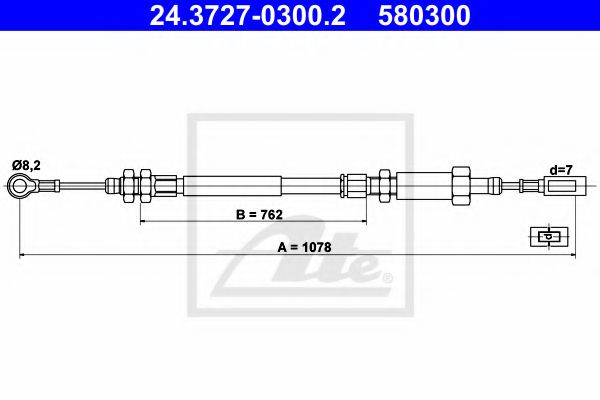 24372703002 ATE Трос руч.тормоза CITROEN JUMPER / FIAT DUCATO / PEUGEOT BOXER 02-06 L=1078mm передний