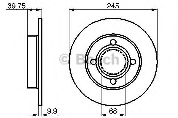 0986478216 BOSCH тормозной диск задний 68 245x9,9 мин толщ 8.0мм отв.4 (кол-во в упак 2)
