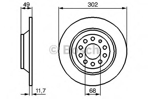 0986479257 BOSCH Диск тормозной AUDI A6 -11 2.0-4.2 задн.D=302