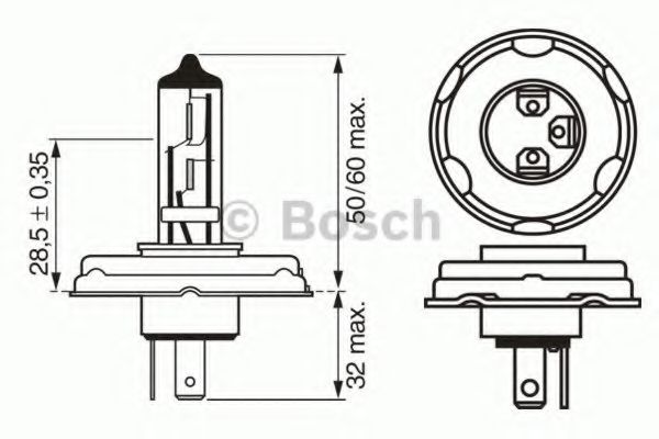 1987302021 BOSCH лампа r2 halogen 4540 w 12 v p45t