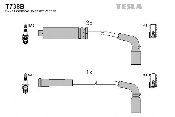T738B TESLA Провода свечные (компл)