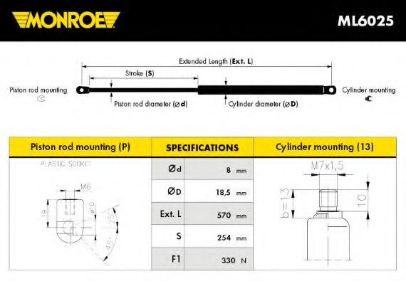 ML6025 MONROE упор газовый