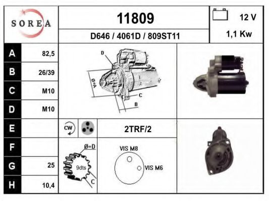 11809 EAI sor стартер 1.4kw mb w202 1.8-2.3 93-00, vw