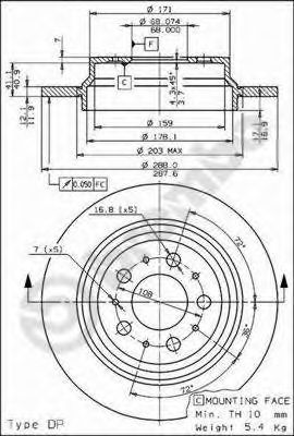 08776511 BREMBO диск тормозной задний невентилируемый