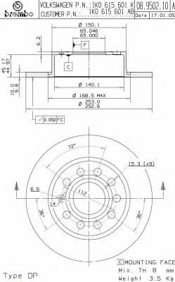 08950210 BREMBO Диск тормозной задний