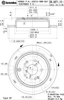 08A87110 BREMBO Диск тормозной