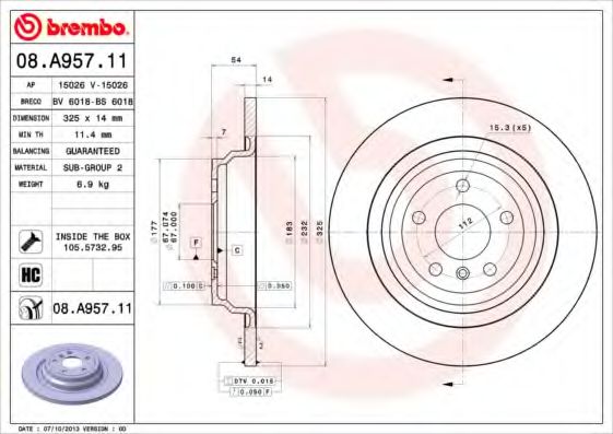 08A95711 BREMBO Диск тормозной задний