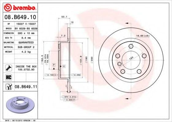 08B64911 BREMBO Диск тормозной brembo painted disc 08.b649.11