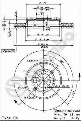 09550914 BREMBO ТОРМОЗНОЙ ДИСК