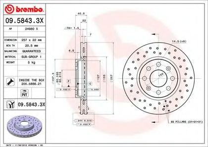0958433X BREMBO  перфорированный xtra fiat grande punto 1.21.41.3d 05>