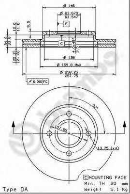 09780614 BREMBO Диск тормозной передний