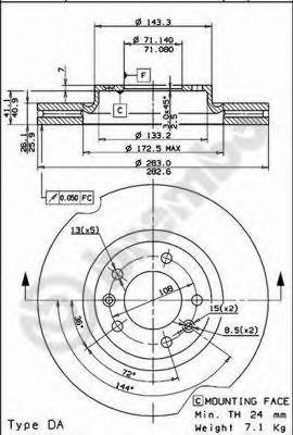 09830310 BREMBO Диск торм.пер.вент.Peugeot 47 4-67 -