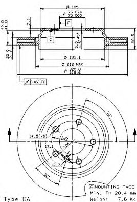 09959011 BREMBO торм.диск зад.вент.[320x22] 5 отв.[min2]
