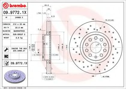 0997721X BREMBO Перфорированный xtra vw passat 1.4tsi1.62.0tdi 05