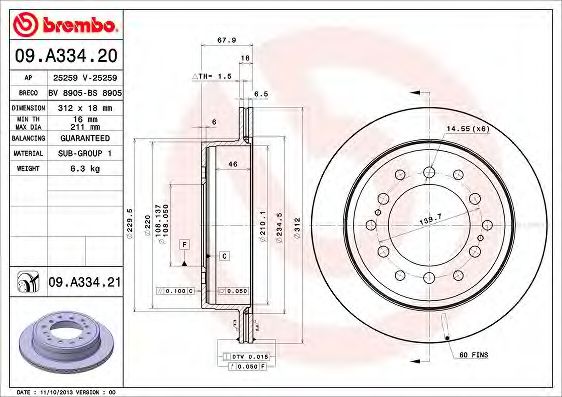 09A33420 BREMBO Диск тормозной 09.a334.20