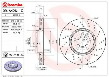 09A4261X BREMBO  перфорированный xtra ford galaxys-max 1.8d-2.5 06>