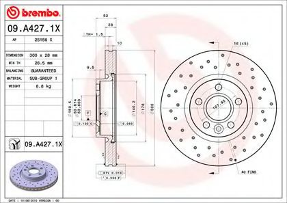 09A4271X BREMBO Перфор. xtraford galaxys-max 1.8d-2.5, volvo s60s80xc70 06