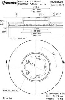 09A53120 BREMBO 09.a531.20_диск тормозной передний ford transit 2.3 16v3.2 tdci 06>, 2.2 tdci 11>