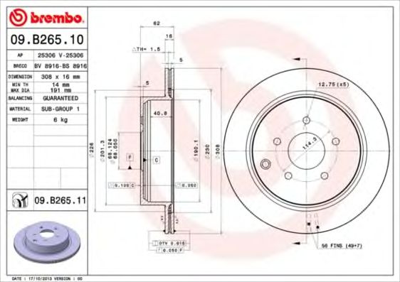 09B26510 BREMBO диск тормозной 09.b265.10
