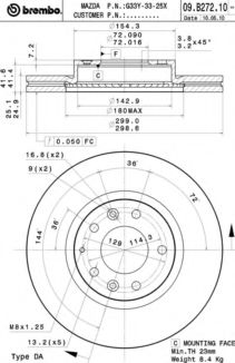 09B27210 BREMBO Диск тормозной пер. вент DA 6 07-