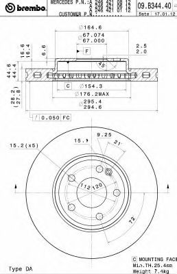 09B34441 BREMBO Диск тормозной вентилируемый