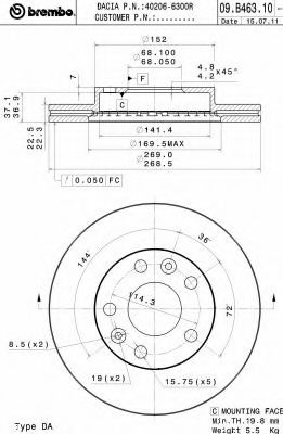 09B46310 BREMBO Диск тормозной передний