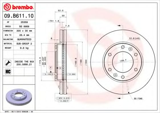 09B61110 BREMBO Диск тормозной передний