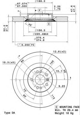 09R10511 BREMBO Диск тормозной MB X164/W164/W251 06- перед. D=375 (1 шт)