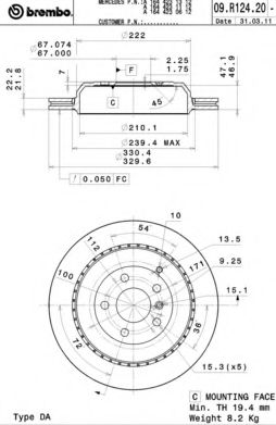 09R12421 BREMBO Диск тормозной MB W164 05- задн.вент.Coat Z