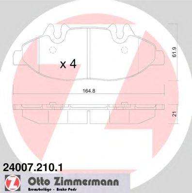 240072101 ZIMMERMANN КОЛОДКИ ТОРМ MER VIANO VITO ПЕРЕД, С БОЛТАМИ САТТЕЛИТОВ (Х2 М8Х22) 0307>