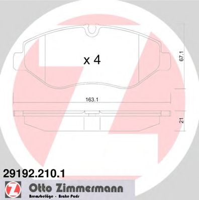 291922101 ZIMMERMANN колодки торм.пер.