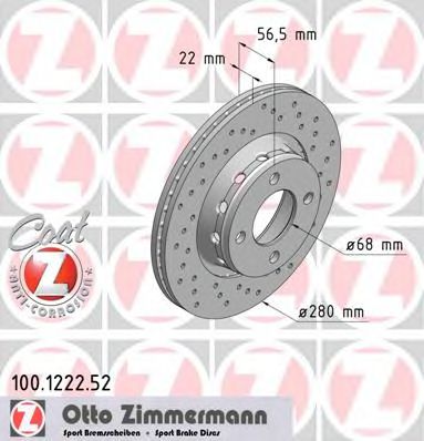 100122252 ZIMMERMANN Диск тормозной Audi 80 2-2,8 L 92-94, F, 280*22 SPORT