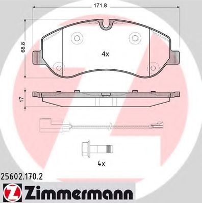 256021702 ZIMMERMANN колодки тормозные пер. ford tourneo custom bus 2.2 tdci 12.2012 -