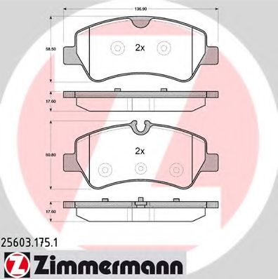 256031751 ZIMMERMANN колодки тормозные зад. fird tourneo custom bus 2.2 tdci 12.2012 -